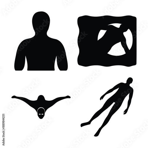 Diverse collection of human silhouettes depicting various actions and states of being