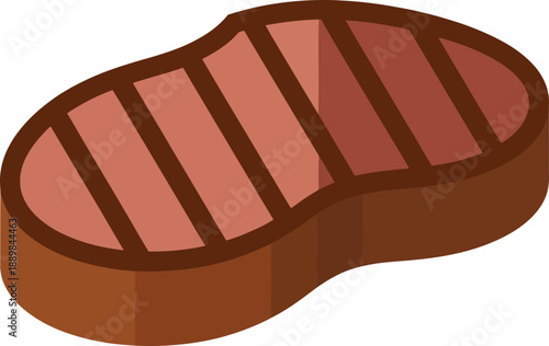 Grilled Steak Illustration, Flat Design, Barbecue Food Icon, Meat Cut