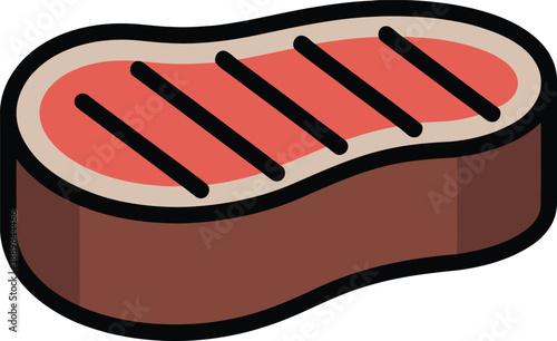 Grilled Steak Illustration, Raw Meat Cut with Grill Marks, Food Icon Vector