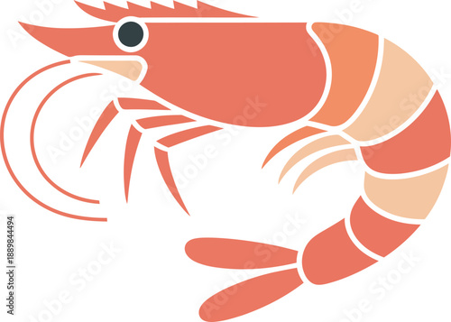Illustration of a stylized shrimp with segmented body and antennae, vector art