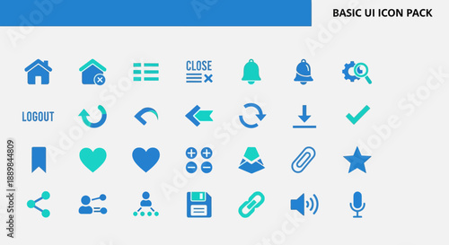 Collection of modern UI icons for user interface design displayed on a clean grid layout