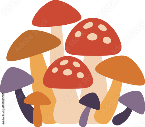 Mushroom Cluster Illustration, Woodland Foraging, Autumn Nature Patterns, Fungi Collection, Vector Art