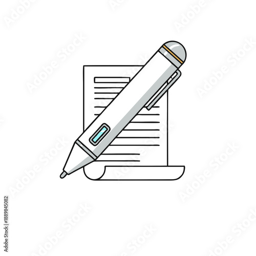 Digital Smart Pen Writing on Paper Document vector illustration