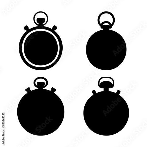 Collection of black stopwatch and timer icons for tracking time and performance