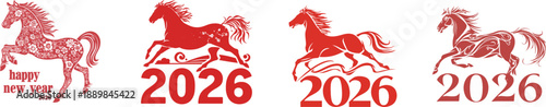 Emblem of the Lunar Year: A vibrant celebration of the lunar calendar, with horses, and the year 2026, offering a visual symphony of the new year, embodying prosperity and fortune