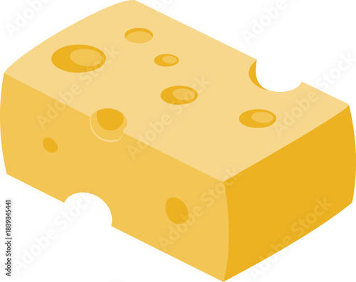 Swiss Cheese Slice Illustration with Holes, Isometric View, Food Sub-Niche