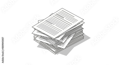 Stack of papers with text on a white background