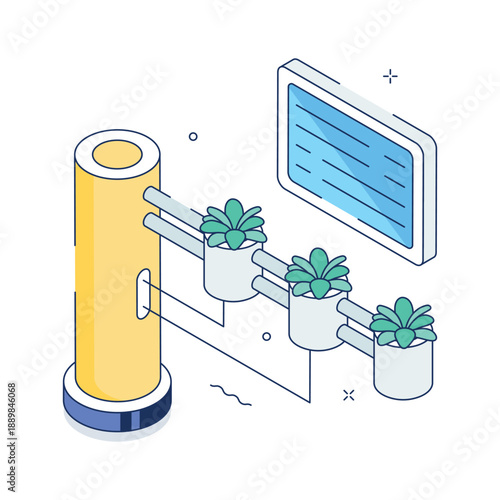 A visually engaging isometric illustration of indoor hydroponic farming