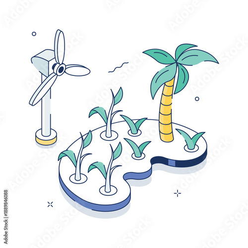 A beautiful isometric illustration of eco farm and sustainable agriculture