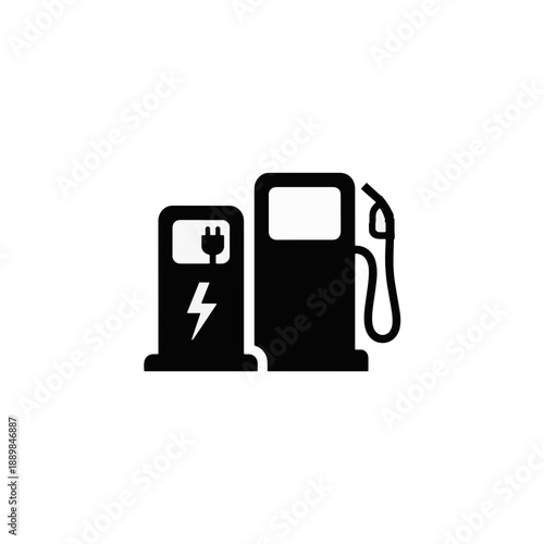 Gas station and electric car charging station symbol. Fuel pump and EV charger icon. Concept of energy for transport. Vector illustration