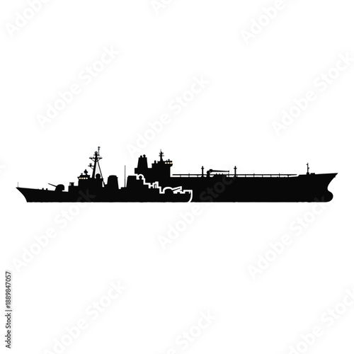 Warship and tanker ship silhouette, ship and boat military transport. Navy vessel and oil tanker cargo ship. Naval marine carrier. Vector illustration