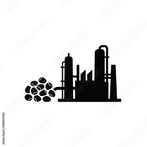 Industrial factory icon pumping out smoke, pollution and harmful gases. Environmental impact of manufacturing concept. Vector illustration for ecology design