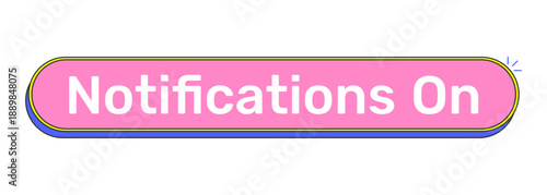 Notifications on rounded pink cartoon UI button. Active alert update. New content reminder. Instant notify. Clickable call-to-action. Flat vector illustration. Cute design. Rubik font used