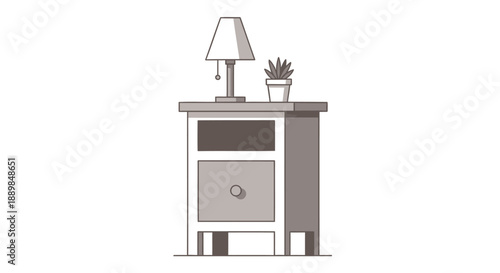 Modern nightstand with lamp and plant in minimalist home decor