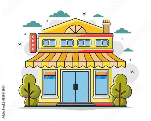 Flat design style of shop with simple and modern looks