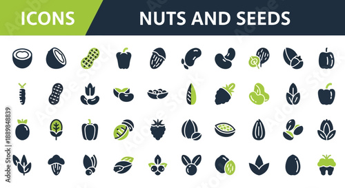 Various nuts and seeds icons collection displayed in a grid layout