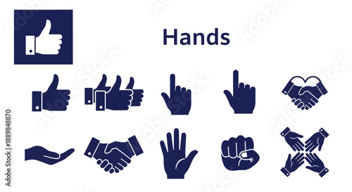 Collection of hand gestures and symbols represented in various forms and illustrations
