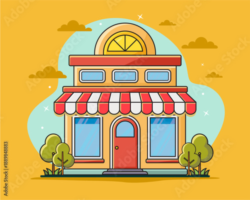 Flat design style of shop with simple and modern looks