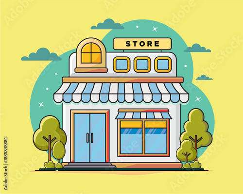 Flat design style of shop with simple and modern looks