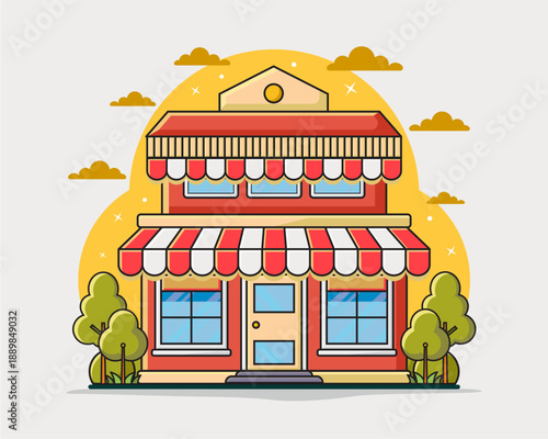 Flat design style of shop with simple and modern looks