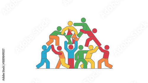 A group of colorful people working together in harmony and support