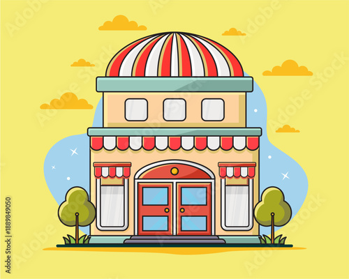 Flat design style of shop with simple and modern looks