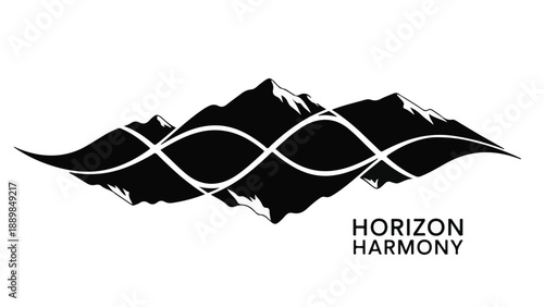 Abstract mountain range with flowing wave patterns and inspiring text