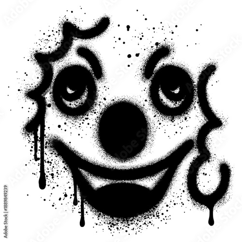 clown emoji women face in graffiti style with black spray paint