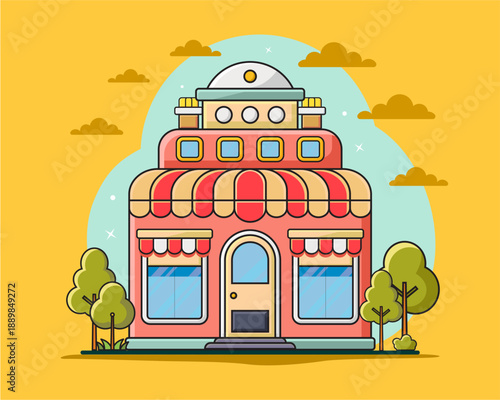 Flat design style of shop with simple and modern looks