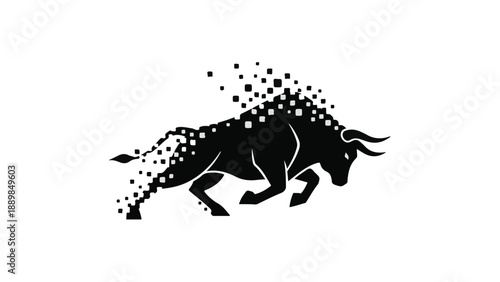 Powerful bull with a digital, pixelated effect symbolizing progress and transformation