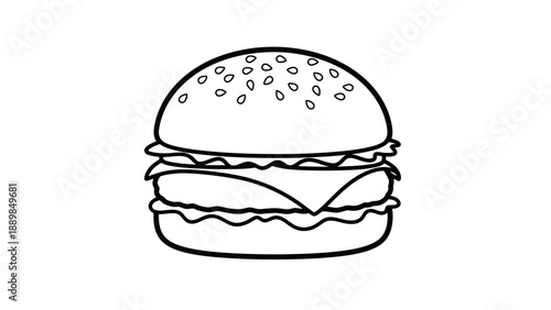 A simple line drawing of a hamburger on a white background