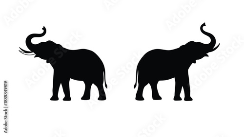 Two black elephant silhouettes standing on a white background