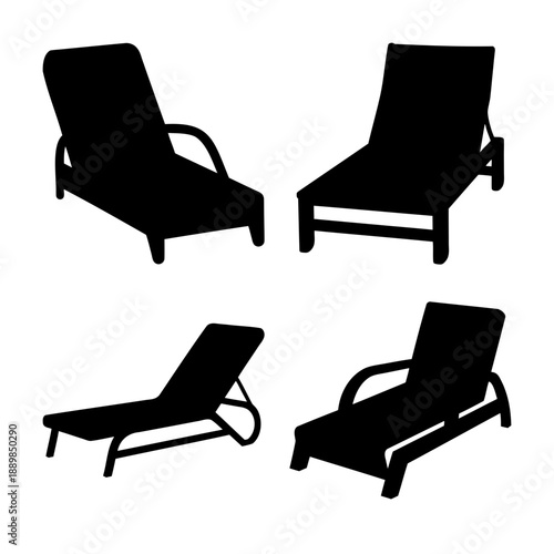 Various designs of comfortable lounge chairs for outdoor relaxation and sunbathing