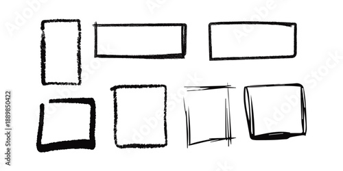 Crayon drawn text box collection. Rectangle and round Hand drawn pen collection showing round circle underline marks with doodle lines and strokes. 