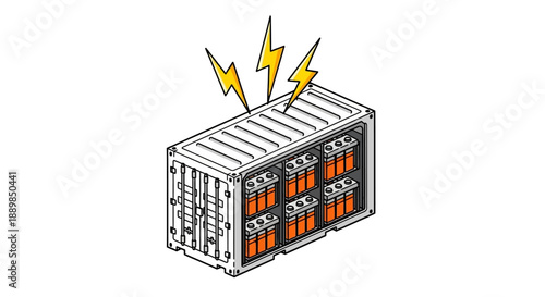 Illustration of an electrical battery with lightning bolts, isolated on a white background.