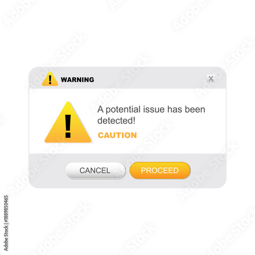 Warning Dialog Box Interface. Vector illustration.