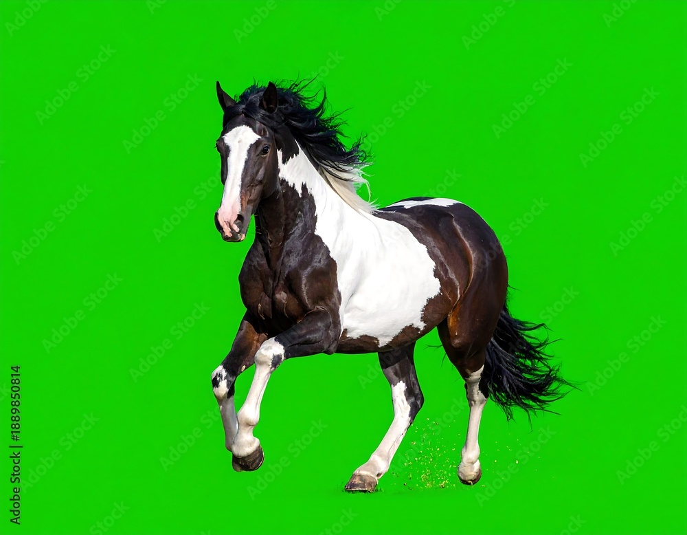 Obraz premium A brown and white horse with a green background