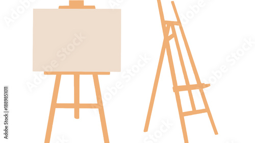 A wooden easel with a blank canvas on a white background