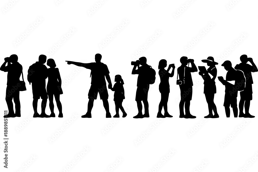 Obraz premium Silhouette of diverse people standing and engaging in activities.