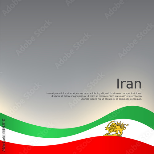 Waving flag of iran lion and sun. Protest, riot, revolution. Iranian patriotic banner. Creative background for patriotic protest poster, flyer, card. Iran national booklet. Vector design