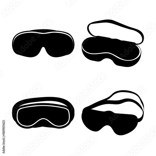 Collection of sleep masks and eye masks in various views including one in a protective case