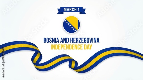 bosnia and herzegovina independence day background with round emblem of the national flag on white space bold typography with the text clean modern design copy space