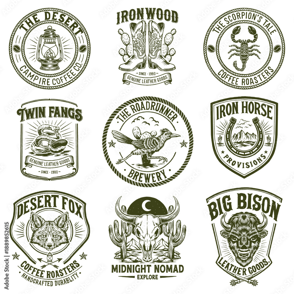 Fototapeta premium Vintage Western Emblem Illustration Set in Muted Colors