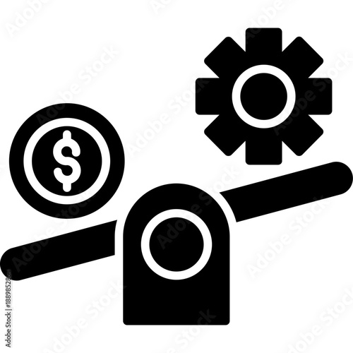 Balance scale with dollar and gear