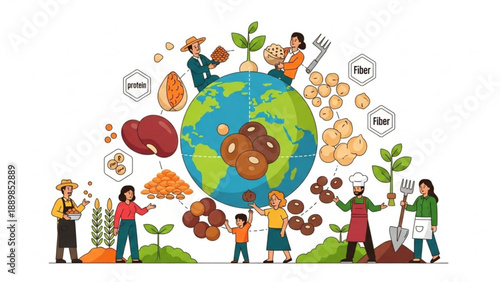 People around the globe promoting healthy eating with various nutritious foods and plants