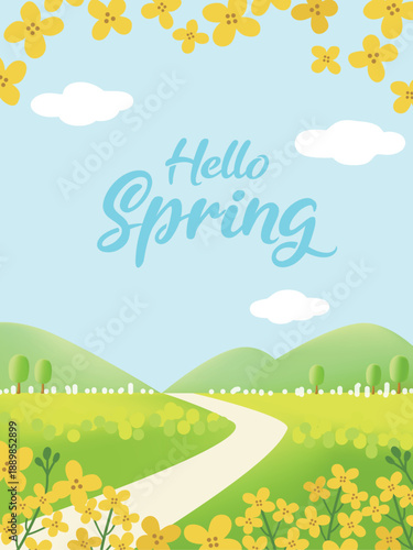 a spring scene with canola flowers in full bloom