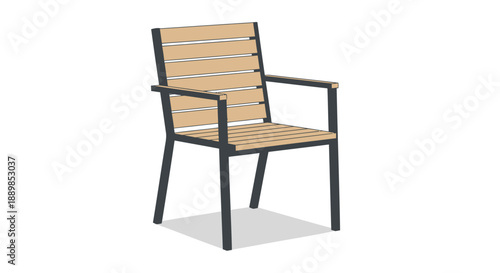 Modern outdoor chair with wooden slats and metal frame