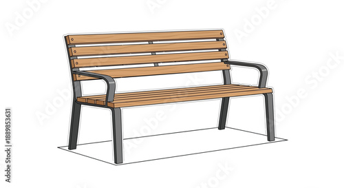 Modern wooden bench with metal frame for outdoor seating