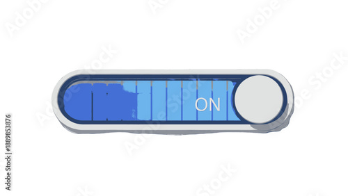 A blue toggle switch in the 'on' position on a sleek modern device interface