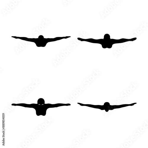Four black silhouettes of a swimmer performing butterfly stroke from an aerial view